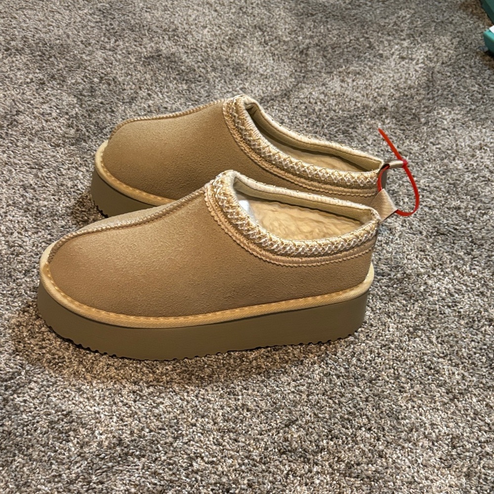 Cozy Tan Platform Slippers